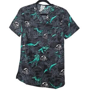 NEW Tooniforms XS Jurassic Dinosaurs Unisex STRETCH V-Neck Print Scrub Top